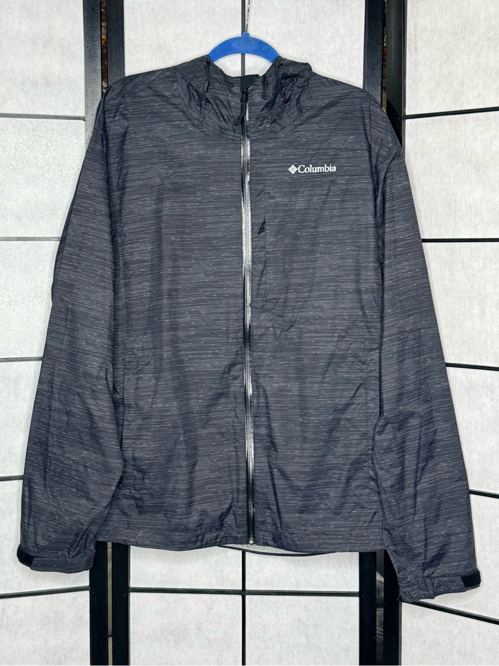 Columbia Omni-Tech Waterproof Hooded Rain Jacket Gray Black Men’s Size XL